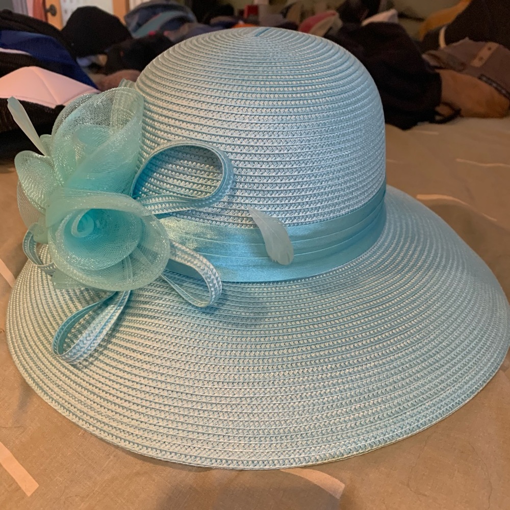 Turquoise fancy hat with flower bow